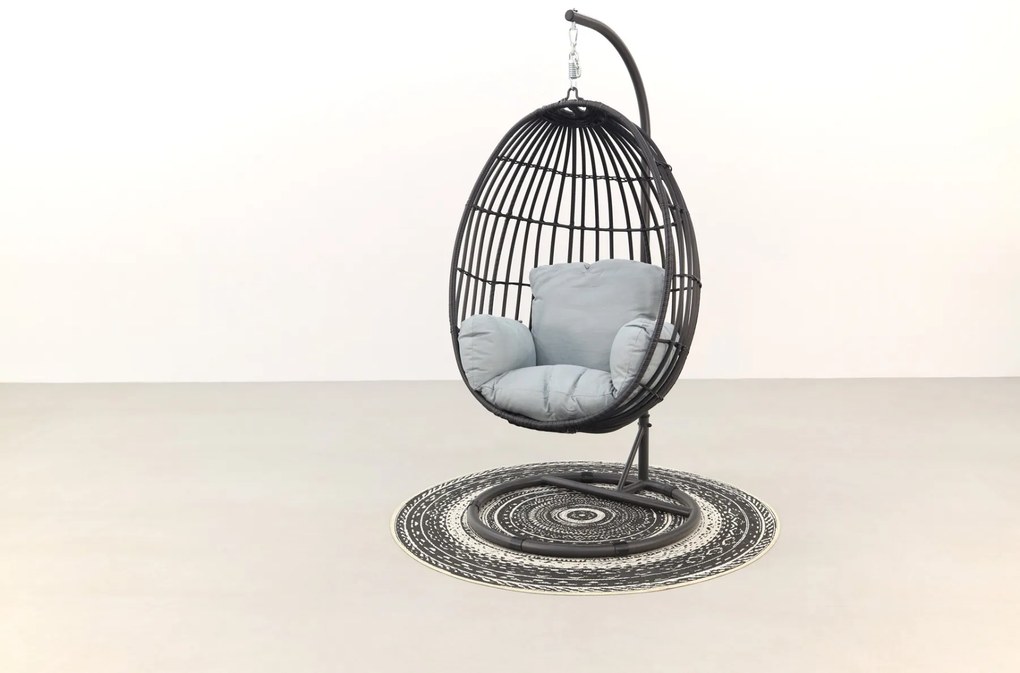 Hangstoel Panama swing egg - black rotan/mint grey