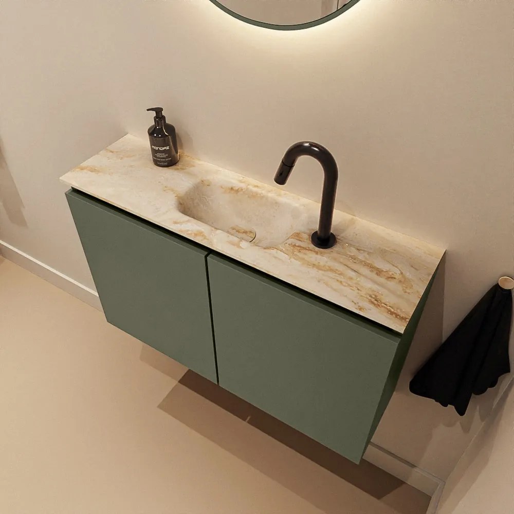 Mondiaz Ture DLux toiletmeubel 80cm army met wastafel frappe midden met kraangat