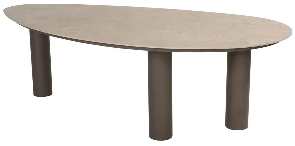 4 Seasons Outdoor Arizona tafel met kiezelvormig keramisch blad in zandkleur 240 x 120 cm Tuintafel bruin weerbestendig