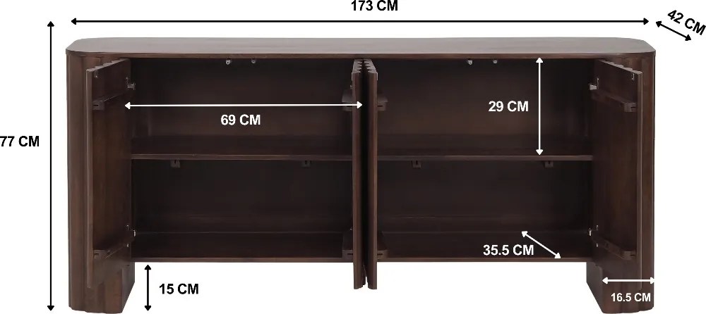 Dressoir Met Ribbels - 173x42x77cm.