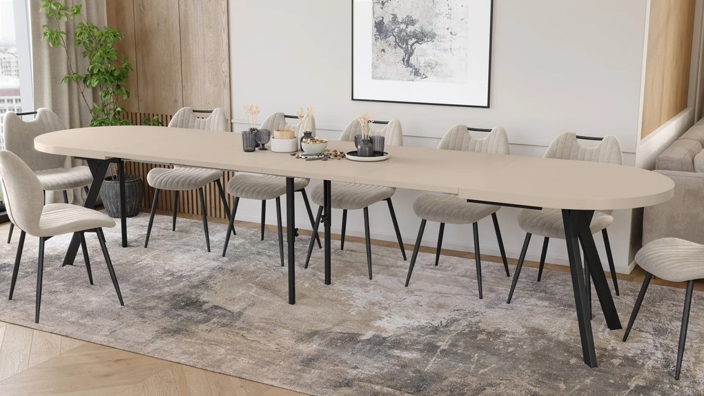 Mazzoni EXPANSO Kasjmier / zwarte poten - OVALE UITSCHUIFTAFEL 160-360 cm VOOR 16-18 PERSONEN