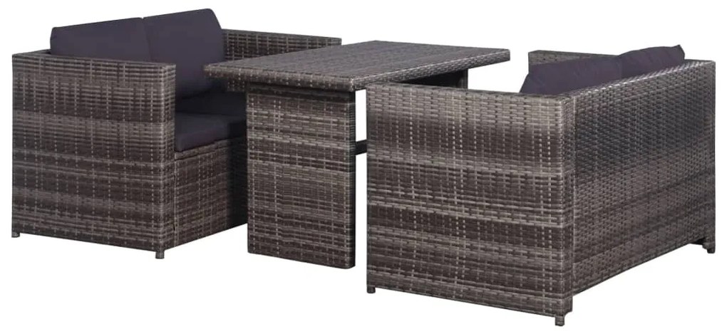 vidaXL 3-delige Bistroset met kussens poly rattan grijs