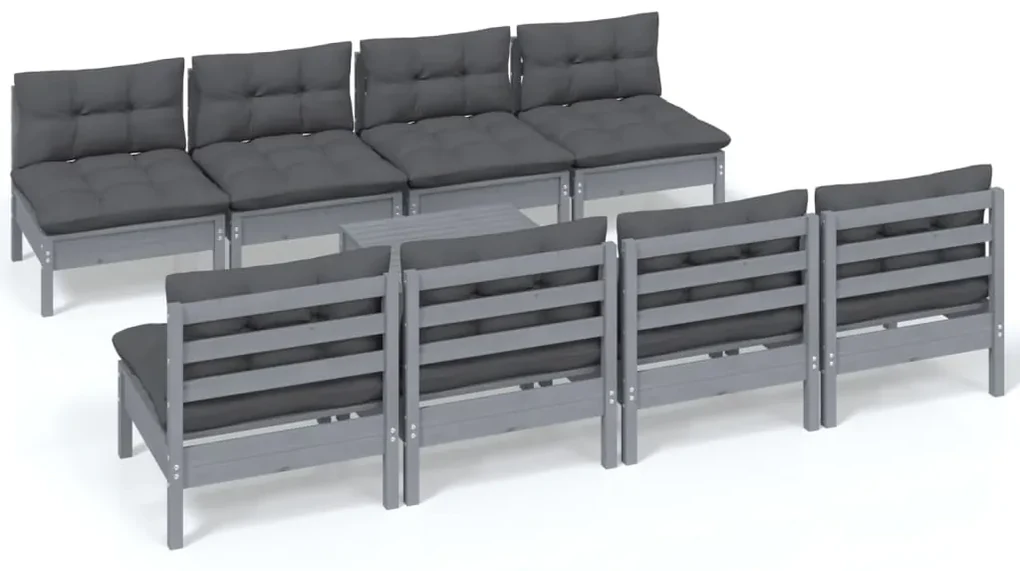 vidaXL 9-delige Loungeset met kussens massief grenenhout