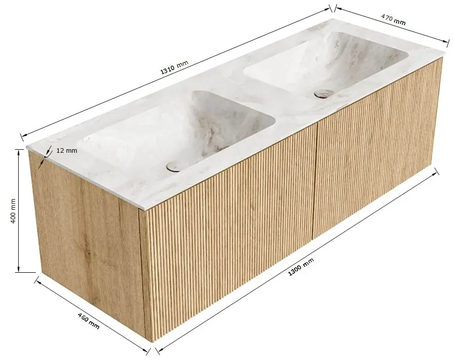 Mondiaz Kurve-dlux 130cm badmeubel ruby met 2 lades en wastafel leaf dubbel zonder kraangat ostra