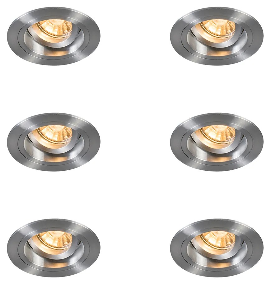 Set van 6 Inbouwspot rond aluminium draai- en kantelbaar - Chuck GU10 Binnenverlichting Lamp