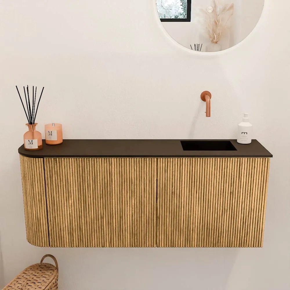 Mondiaz Joya 100cm toiletmeubel ronding links oak met wastafel faye rechts zonder kraangat urban