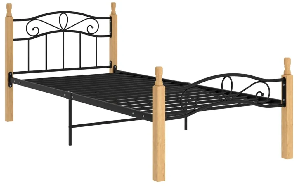 vidaXL Bedframe metaal en massief eikenhout zwart 90x200 cm