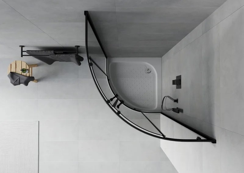 Mexen Rio halfronde douchecabine 80 x 80 cm, grafiet, zwart + douchebak, wit - 863-080-080-70-40-4710