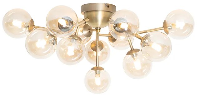Art Deco plafondlamp brons met amber glas 12-lichts - Bianca