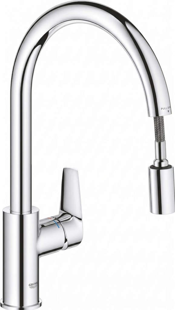 Grohe QuickFix Start Edge draaibare keukenmengkraan met uittrekbare uitloop chroom