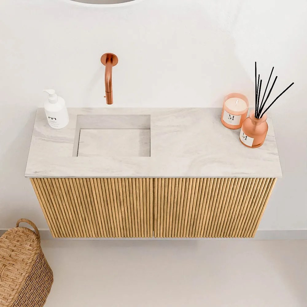 Mondiaz Joya DLux 70cm toiletmeubel oak met wastafel faye links zonder kraangat ostra