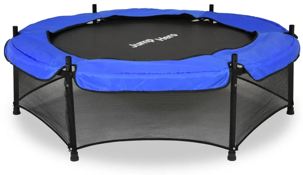 Tuintrampoline Mini met veiligheidsnet aan binnenkant 140 cm Jump Hero blauw-geel