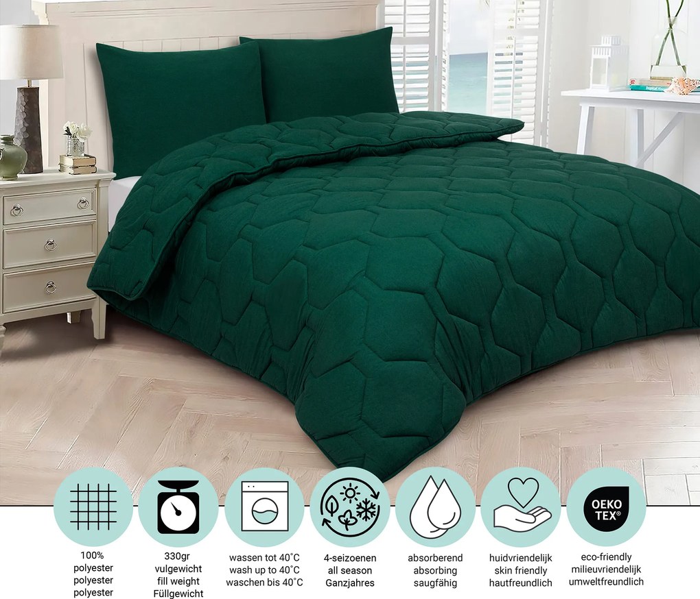 Dekbed 2 in 1 - Wasbaar dekbed zonder overtrek - 240x220 - donker groen xl