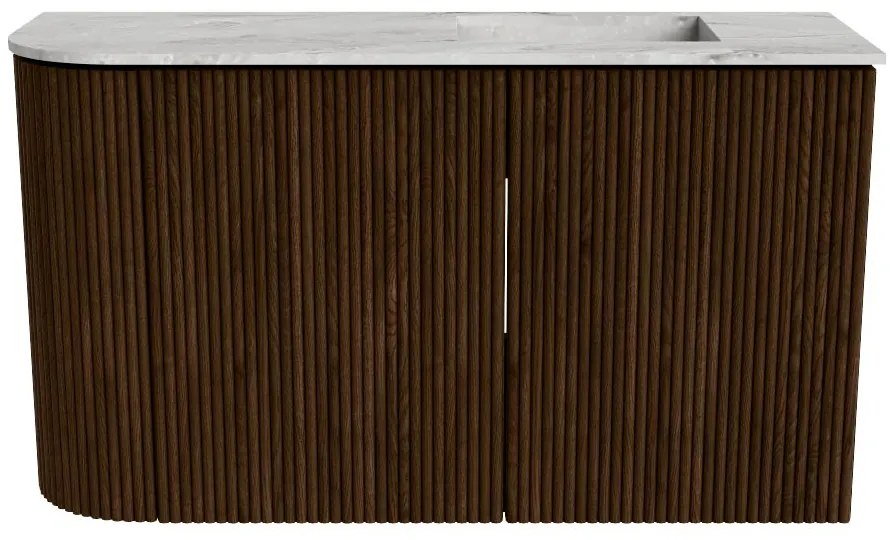 Mondiaz Joya DLux 70cm toiletmeubel ronding links walnut met wastafel faye rechts zonder kraangat glace