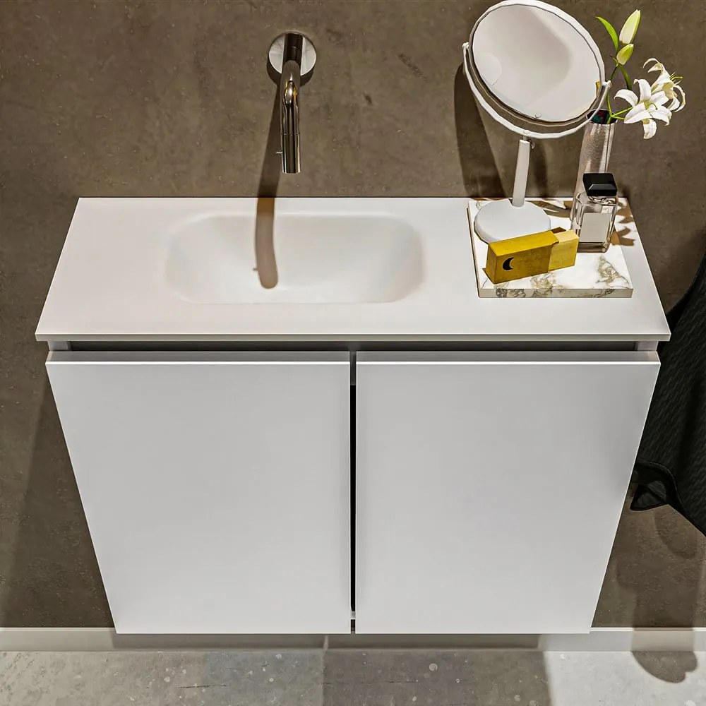 Mondiaz Ture 60cm toiletmeubel talc met wastafel talc links geen kraangat