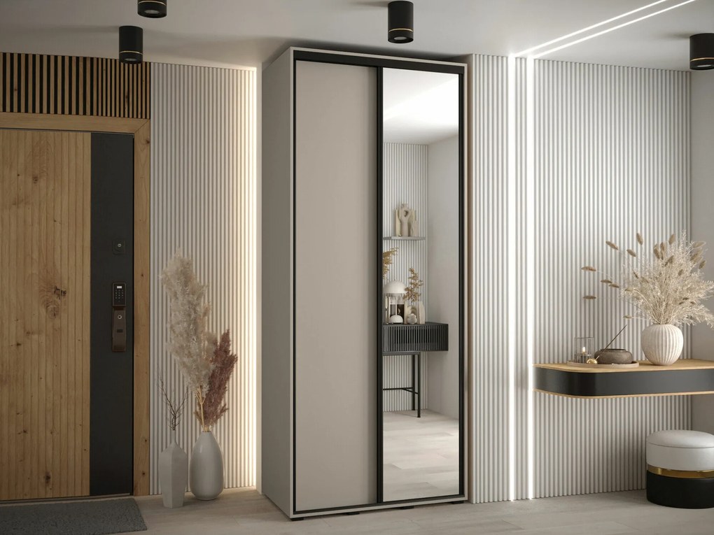 Kledingkast Hartford 495, Kasjmier, Zwart, 235x120x60cm, 122.9 kg, Kledingkast deuren: Schuivend