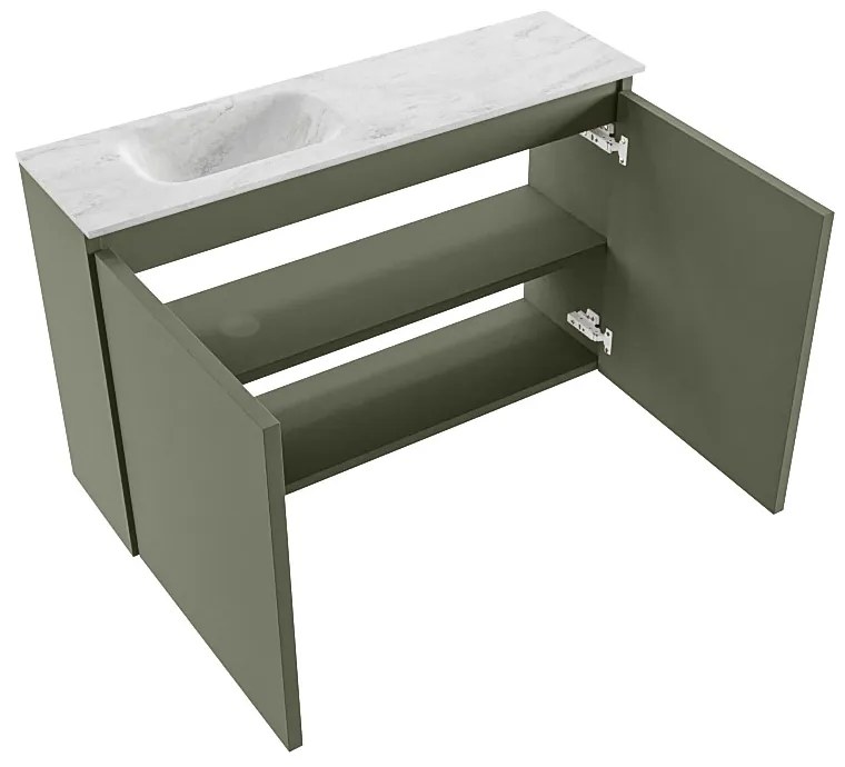 Mondiaz Ture DLux toiletmeubel 80cm army met wastafel opalo links met kraangat