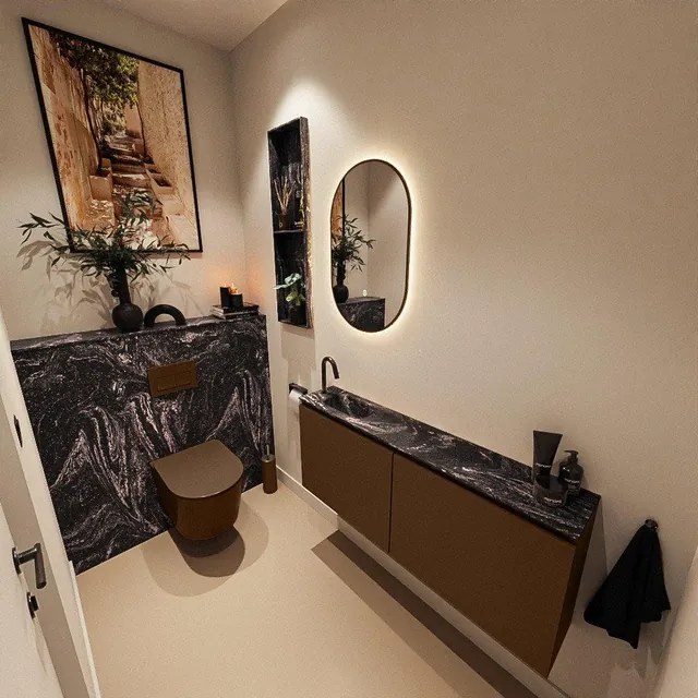 MONDIAZ TURE-DLUX 120cm toiletmeubel Rust. EDEN wastafel Lava positie links. Met 1 kraangat. TUREDX120RUSL1LAV