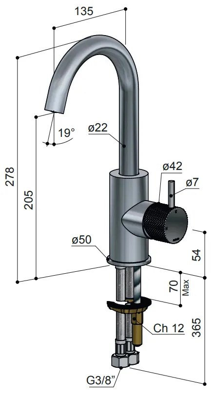 Hotbath Cobber X wastafelkraan met draaibare uitloop geborsteld messing PVD