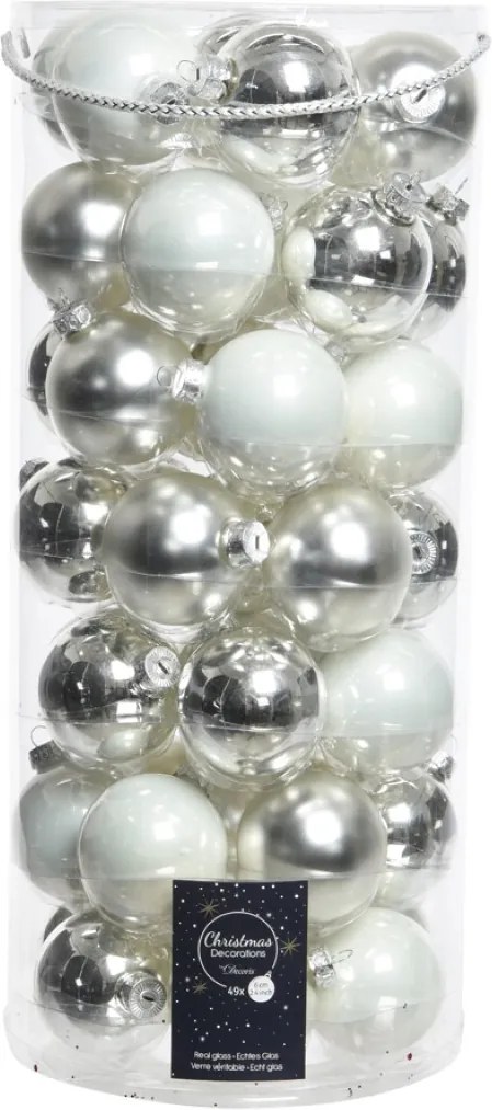 Kerstbal glas mix zilver dia6cm assortie