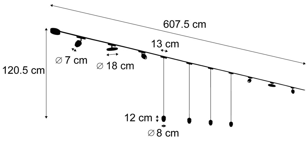 Railsysteem met 10 lampen zwart 1-fase - Magnetic Eggy Puk