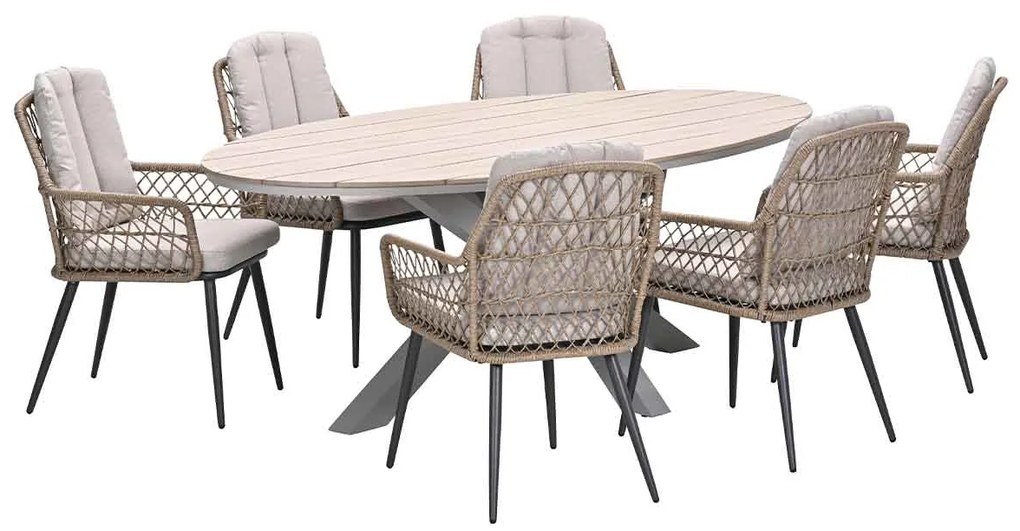 Garden Impressions Kalibo tuinset 7-delig - Tulli tuintafel 220x115 cm - light teak vironwood