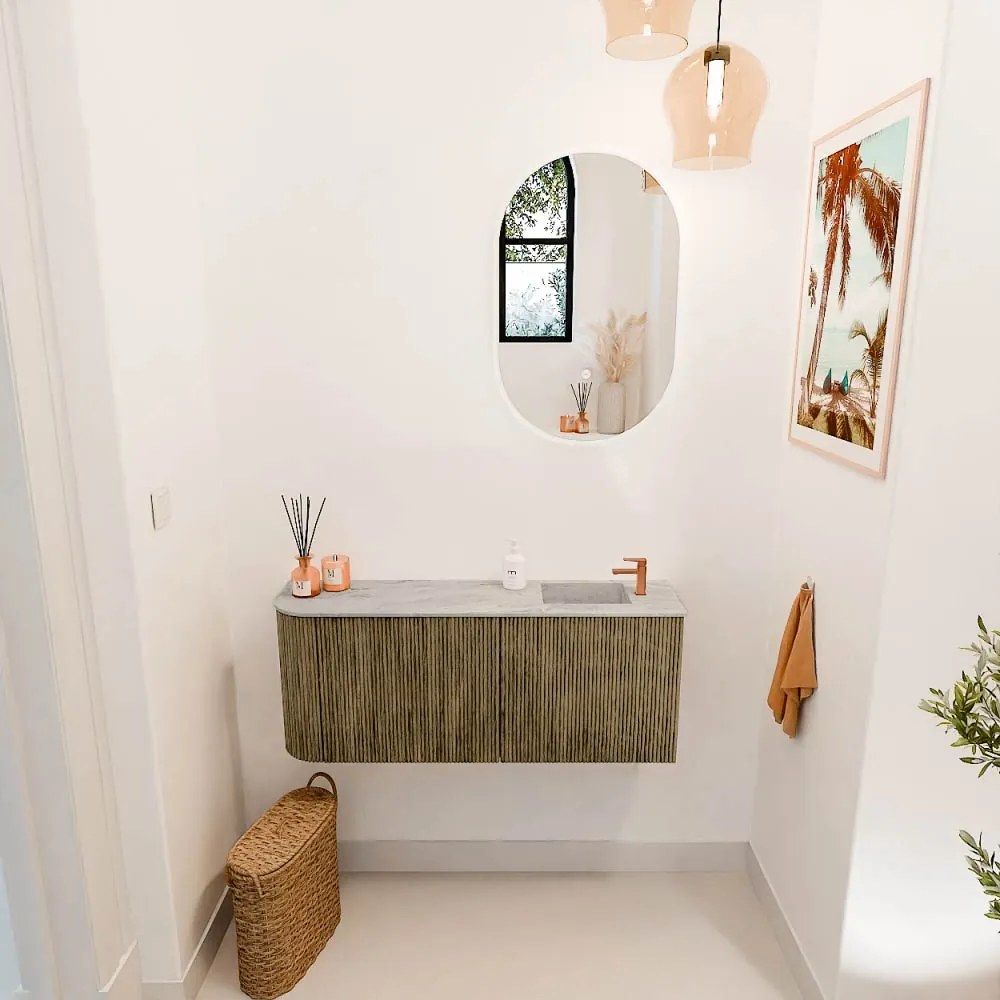 Mondiaz Joya DLux 100cm toiletmeubel ronding links dusk met wastafel faye rechts 1 kraangat glace