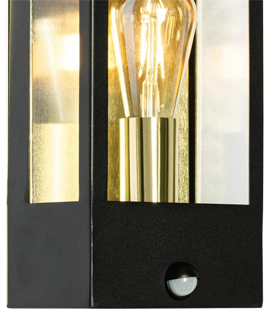 Buiten wandlamp zwart met goud en bewegingsmelder - Rotterdam Industriele / Industrie / Industrial E27 IP44 Buitenverlichting