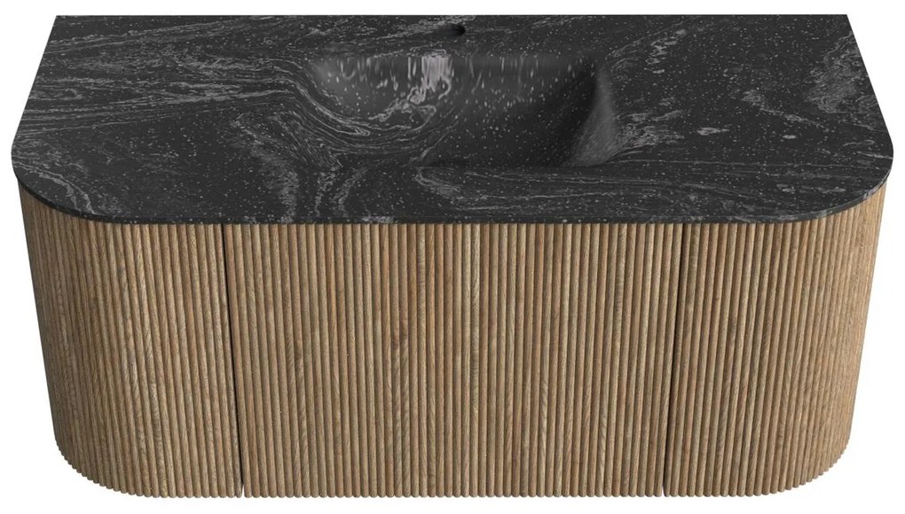 Mondiaz Kurve-dlux 100cm badmeubel ronding links/rechts dusk met 1 lade en 2 deuren en wastafel grunne midden 1 kraangat lava