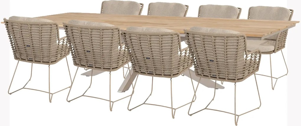 4 Seasons Outdoor Fabrice tuinset latte met Minerva tafel teak blad 280 cm SALE Tuinset   houtkleur weerbestendig