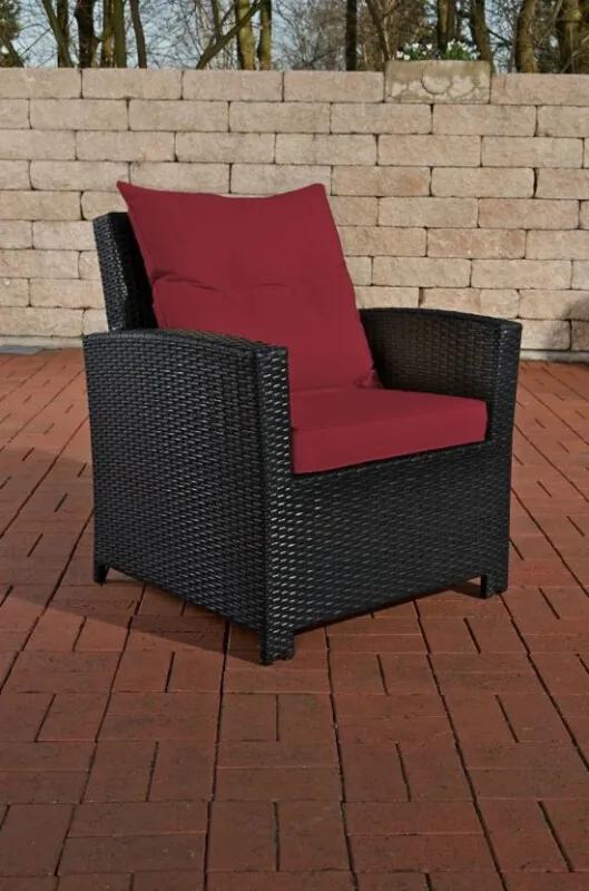 Poly-rotan Wicker tuinstoel / fauteuil FISOLO aluminium frame kussens - kleur van rotan zwart overtrek robijnrood