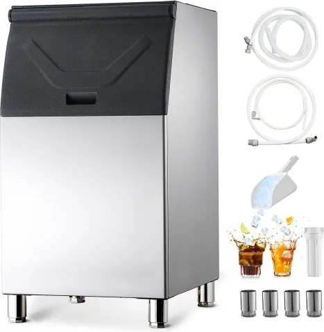 VEVOR-ijsblokhouder voor commerciële ijsblokjesmachines (capaciteit 136 kg), ijsblokhouder van roestvrij staal met in hoogte verstelbare rubberen voetjes, voor restaurants (alleen blokhouder)