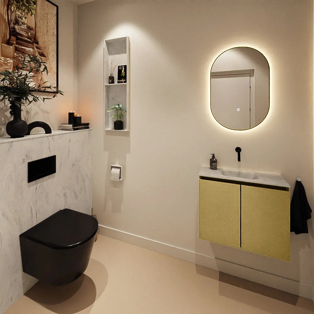 Mondiaz Ture DLux toiletmeubel 60cm oro met wastafel opalo midden zonder kraangat