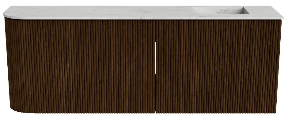 Mondiaz Joya DLux 110cm toiletmeubel ronding links walnut met wastafel faye rechts zonder kraangat opalo