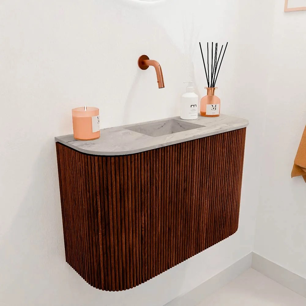 Mondiaz Joya DLux 65cm toiletmeubel ronding links/rechts ruby met wastafel faye midden zonder kraangat glace