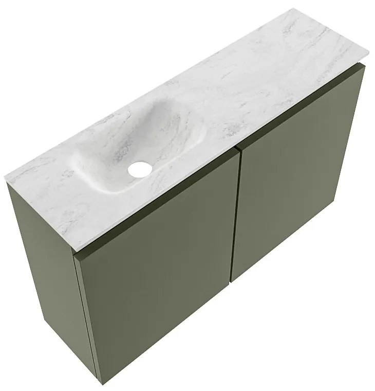 Mondiaz Ture DLux toiletmeubel 80cm army met wastafel opalo links met kraangat