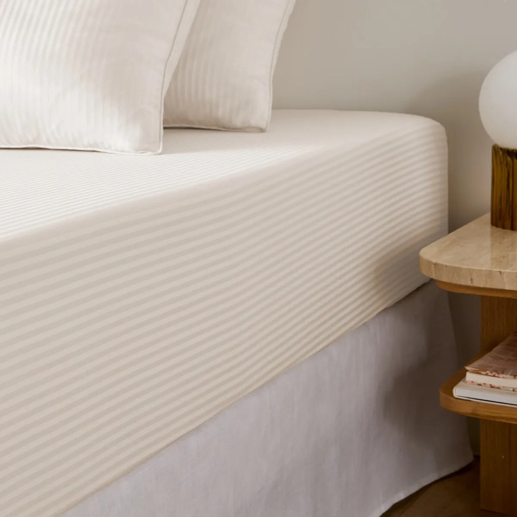 Hoeslaken satijn katoen, 153 draden, 30 cm kop, Opale gestreept