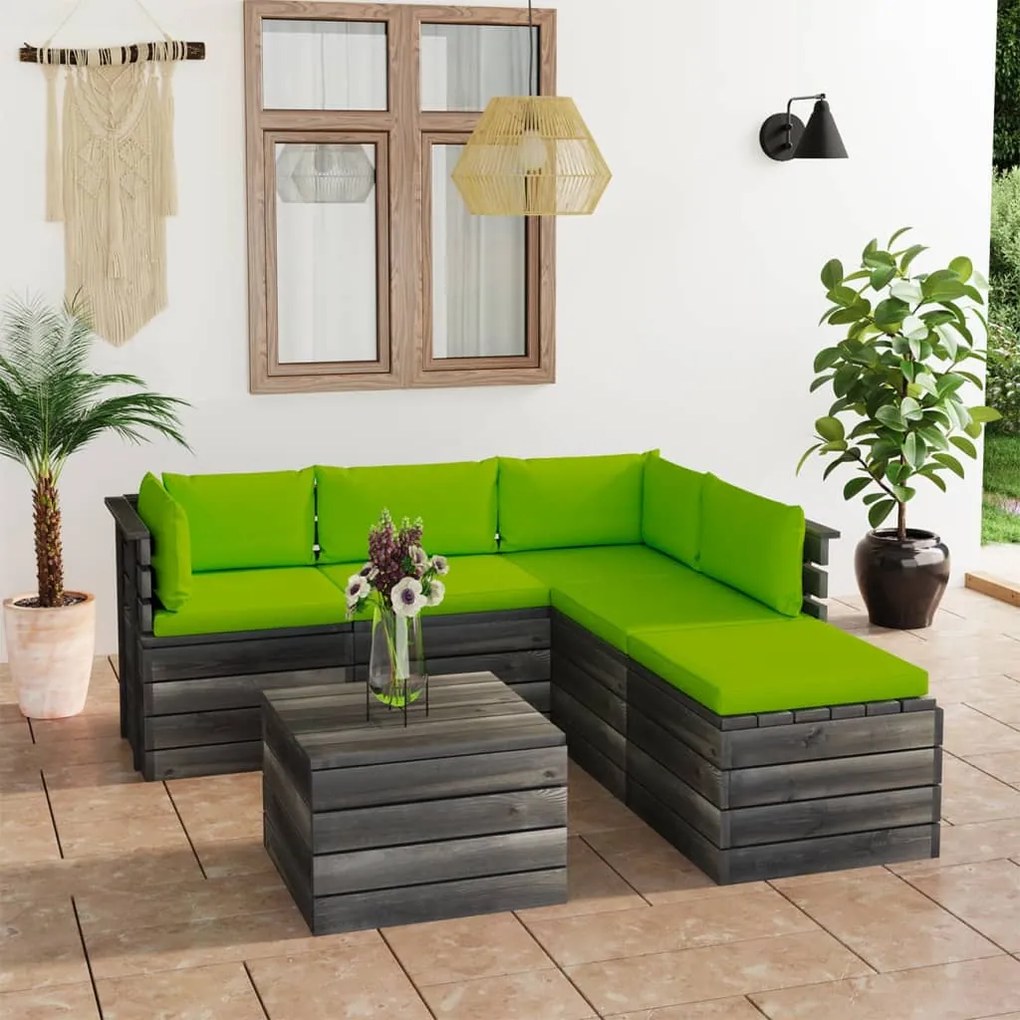 vidaXL 6-delige Loungeset met kussens pallet grenenhout