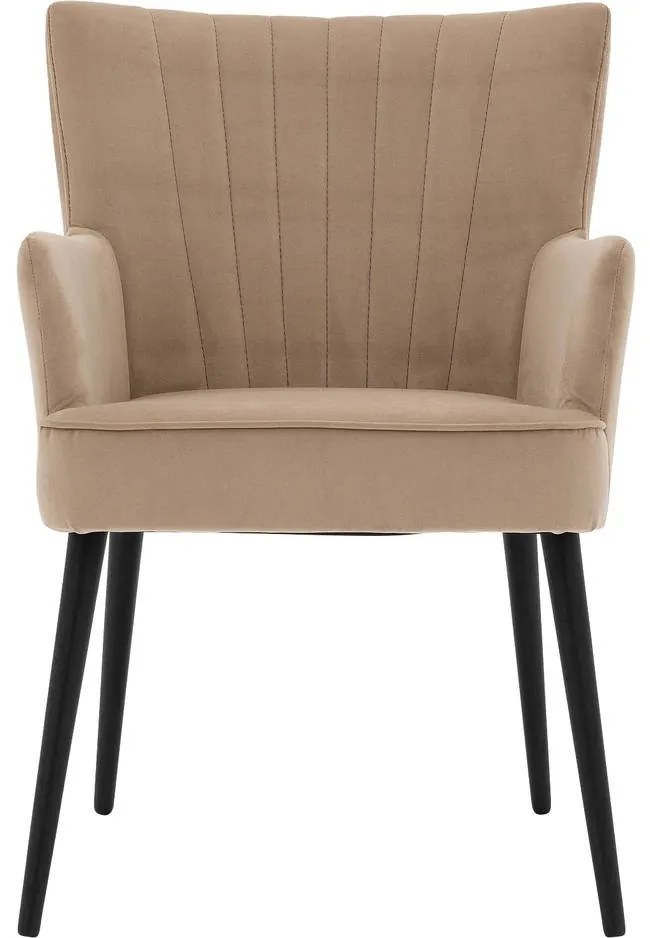 Goossens Eetkamerstoel Rob bruin velvet stof met armleuning, urban industrieel