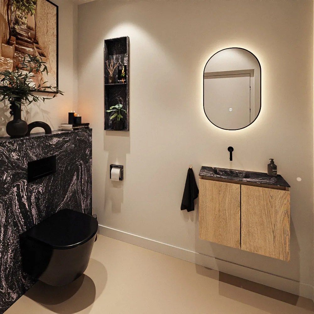 Mondiaz Ture DLux toiletmeubel 60cm washed oak met wastafel lava links zonder kraangat