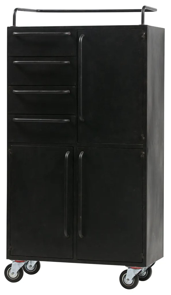 BePureHome Black Beauty Zwarte Kast Op Wielen - 75x39x144cm.