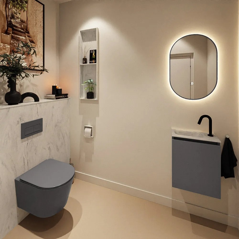 Mondiaz Ture DLux toiletmeubel 40cm dark grey met wastafel opalo links met kraangat