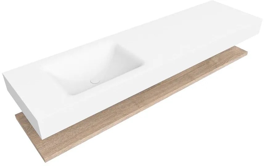 Zaro Alan badmeubel 170cm met planchet washed oak en vrijhangende wastafel cloud links zonder kraangat talc