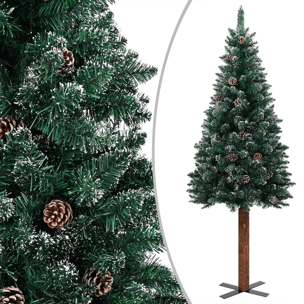 vidaXL Kerstboom met LED's en hout en witte sneeuw smal 210 cm groen