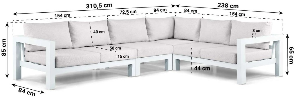Hoek loungeset 6 personen Aluminium Wit  Lifestyle Garden Furniture Luca
