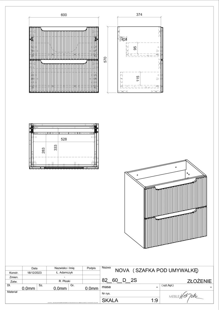 Comad Nova White onderkast met 2 lades 60x40x60cm wit