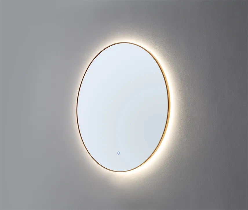 Lambini Designs Rodo ronde spiegel 80cm met spiegelverwarming en indirecte dimbare verlichting messing geborsteld
