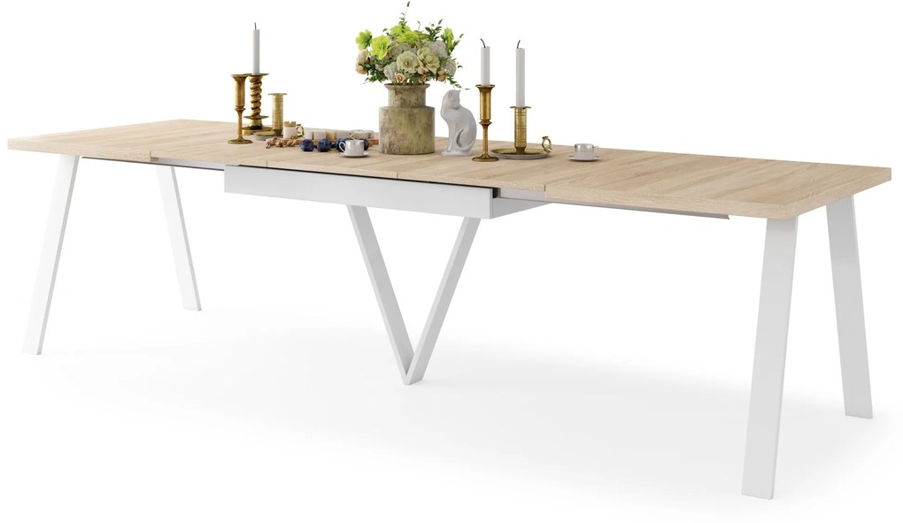 AVERY eik Sonoma / onderkant wit - LOFT/INDUSTRIËLE TAFEL VOOR WOONKAMER / EETKAMER UITKLAPBAAR TOT 330 cm!