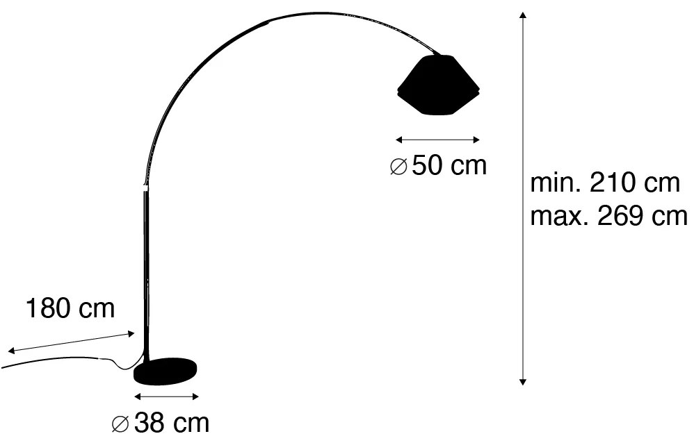Booglamp messing met wit met dubbele velours kap blad dessin en beige - XXL