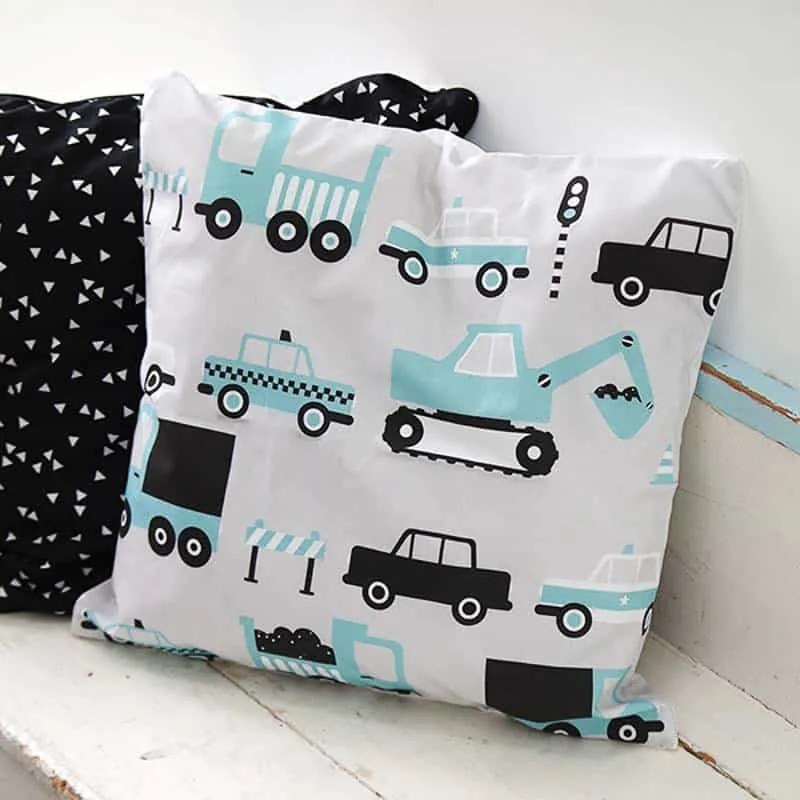 ANNI Design - Kussen Kinderkamer Graafmachine Licht - Blauw